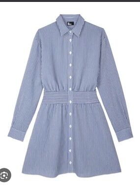 The Kooples Blue and White Striped Long-Sleeve Shirt Dress